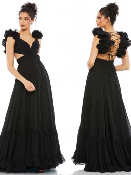 Mac Duggal Dresses & Skirts - Mac Duggal Ruffled Cutout Gown Maxi Dress in Black Size 8